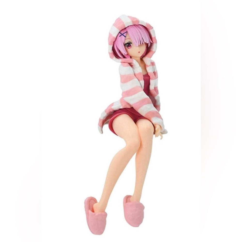 Pink and White Striped Seated Figure with Hoodie